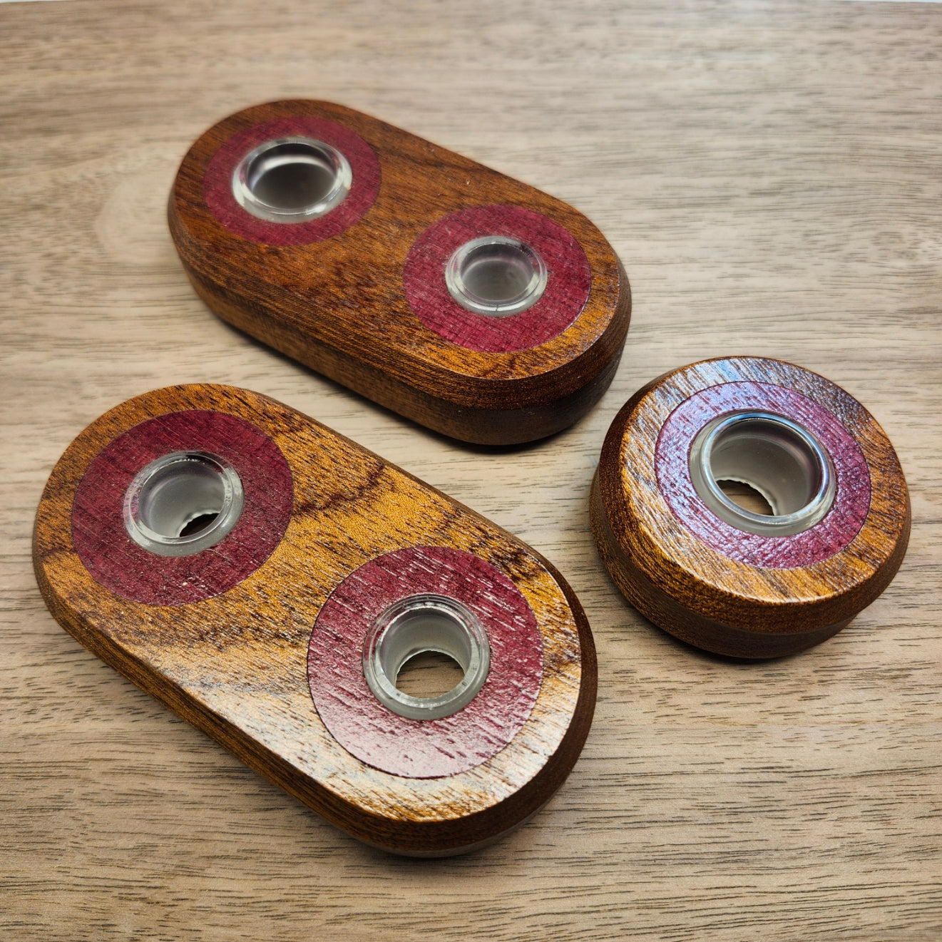 Sapele inlaid with Purpleheart Slide Stands